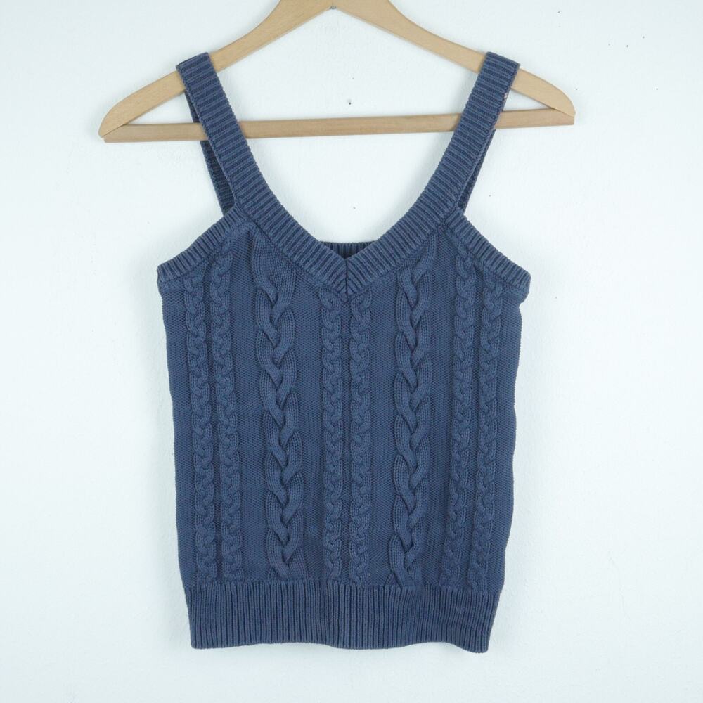 Evereve Small Tank Top Cable Knit Chunky Wide Strap Crop Preppy Minimal Capsule - Picture 1 of 7